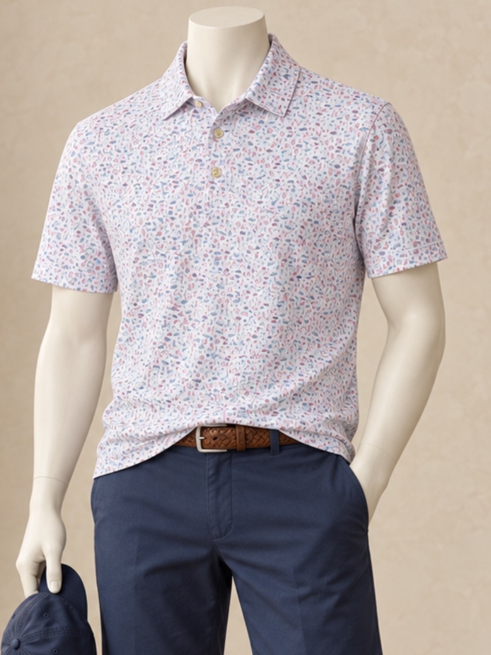 Peter Millar Spicy Hot Performance Mesh Golf Polo White Novelty Print Size L